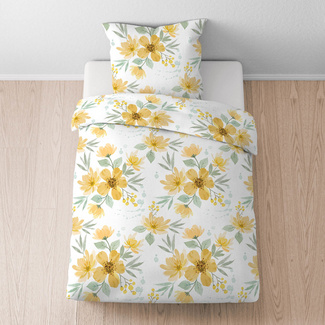 Castell Baumwoll Seersucker Bettwäsche BLÜTENZAUBER gelb, 1x 155x220 cm + 1x 80x80 cm Castell Baumwoll Seersucker Bettwäsche BLÜTENZAUBER gelb, 1x 155x220 cm + 1x 80x80 cm