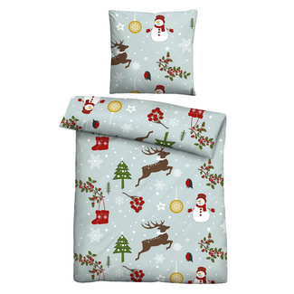 Castell Feinbiber Bettwäsche Weihnachten taubenblau, 1x 135x200 cm + 1x 80x80 cm Castell Feinbiber Bettwäsche Weihnachten taubenblau, 1x 135x200 cm + 1x 80x80 cm