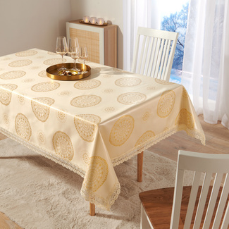 Eldo Tischdecke "Mandala" goldfarben mit Spitzensaum 175 x 135 cm Eldo Eldo Tischdecke "Mandala" goldfarben mit Spitzensaum 175 x 135 cm Eldo