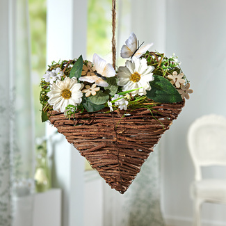 Hängedeko Rattanherz mit Blüten Hängedeko Rattanherz mit Blüten