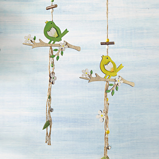 Dekoanhänger aus Holz, 3er Set, Blüte, Vogel, Schmetterling