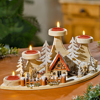 Teelichthalter Winterlandschaft aus Holz "Advent" Teelichthalter Winterlandschaft aus Holz "Advent"