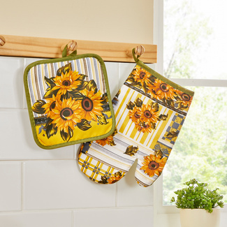 Topflappen- & Küchenhandschuh-Set „Sonnenblumen“ Topflappen- & Küchenhandschuh-Set „Sonnenblumen“
