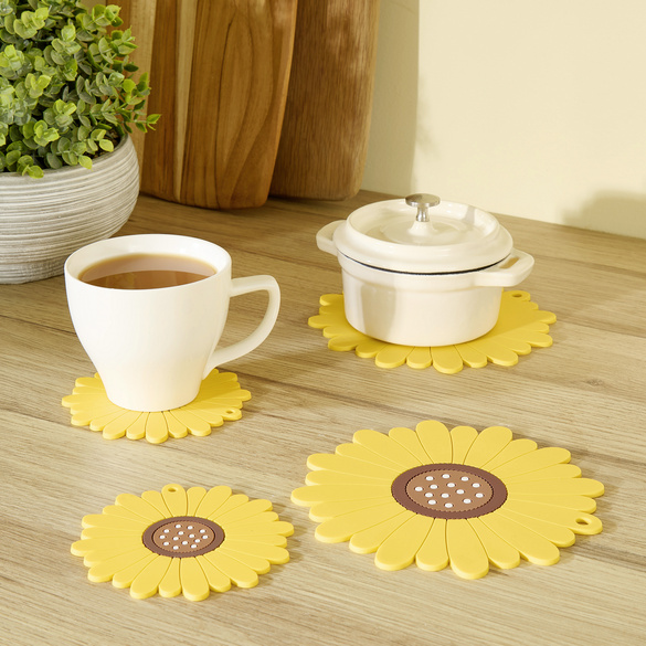 Topfuntersetzer-Set "Sonnenblumen" aus Silikon 4-tlg. Basilico