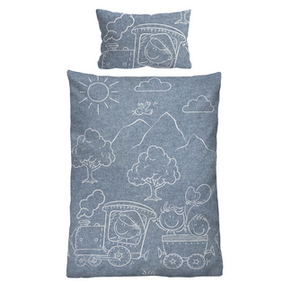 biberna Melange-Flanell Bettwäsche Lokomotive blau, 100x135 cm + 40x60 cm biberna Melange-Flanell Bettwäsche Lokomotive blau, 100x135 cm + 40x60 cm
