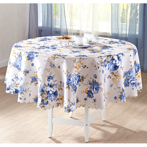 Tischdecke "Blaue Blüten" rund, Ø 140 cm