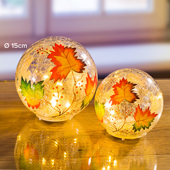 LED-Glaskugel „Herbstlaub“, Ø 15 cm