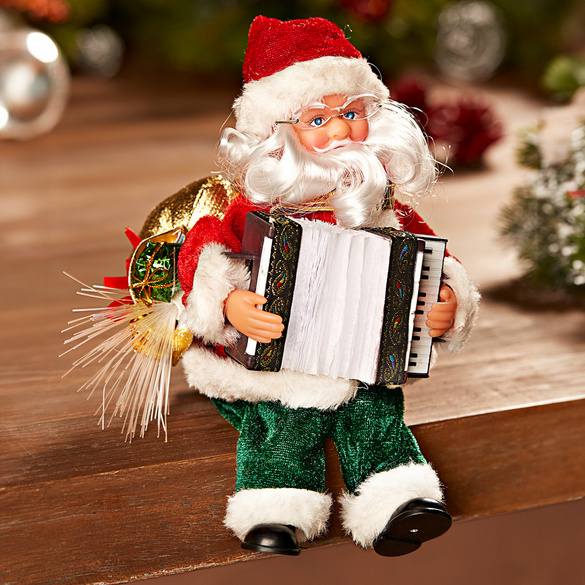 Dekofigur Weihnachtsmann mit Akkordeon, Musik & Licht