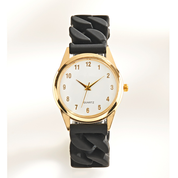 Stretch-Armbanduhr schwarz/gold