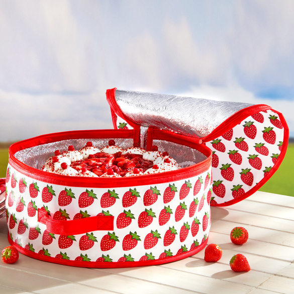 Torten-Kühltasche "Erdbeeren" rot-weiß
