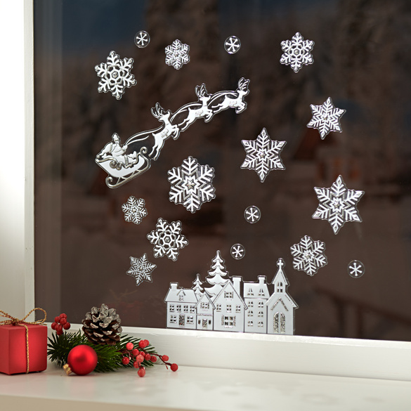 Fensterbild selbstklebend "Schlittenfahrt Santa mit Rentier"
