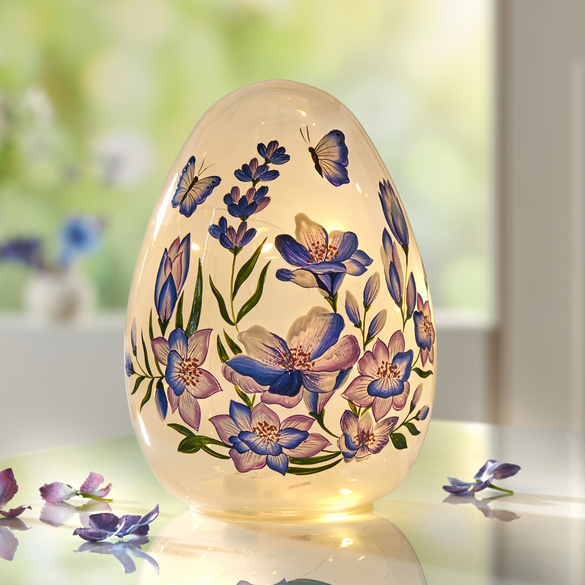 LED-Deko Glas-Ei mit Blütendekor