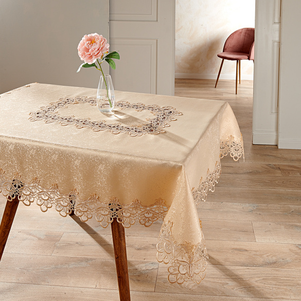 Tischdecke mit Spitzenborte creme 130 x 160 cm Eldo