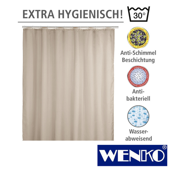 WENKO Anti-Schimmel Duschvorhang Uni Beige, Textil (Polyester), 180 x 200 cm, waschbar
