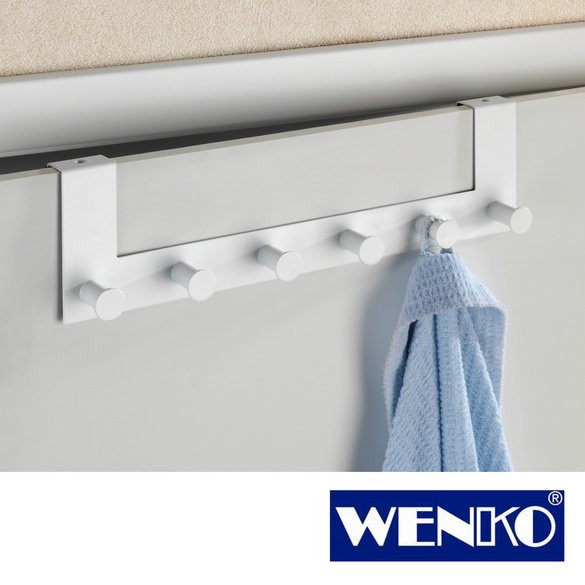 WENKO Türgarderobe Celano Weiß, 6 Haken, für Türfalzstärken bis 2 cm