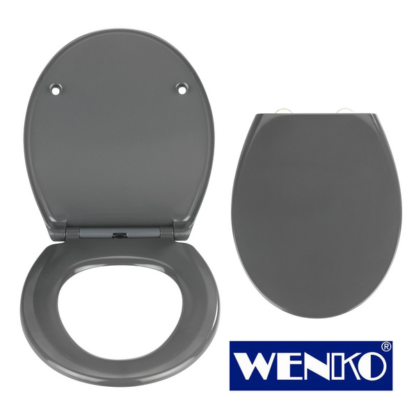 WENKO Premium WC-Sitz Samos Grau, aus antibakteriellem Duroplast mit Absenkautomatik