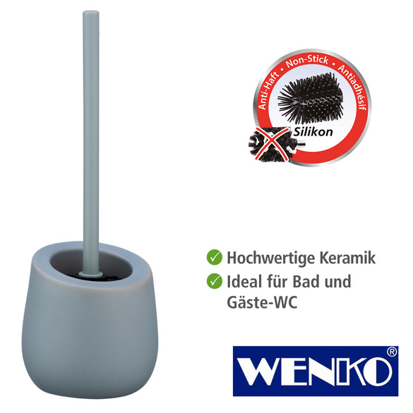 WENKO WC-Garnitur Badi Grau Keramik, mit Silikon-Bürstenkopf