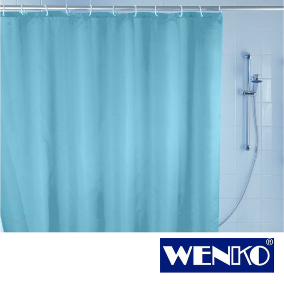 WENKO Anti-Schimmel Duschvorhang Uni Light Blue, Textil (Polyester), 180 x 200 cm, waschbar