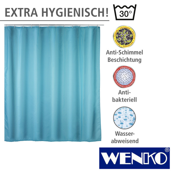 WENKO Anti-Schimmel Duschvorhang Uni Light Blue, Textil (Polyester), 180 x 200 cm, waschbar