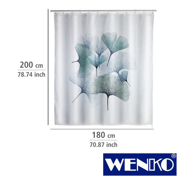 WENKO Anti-Schimmel Duschvorhang Ginkgo, Textil (Polyester), 180 x 200 cm, waschbar