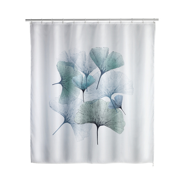 WENKO Anti-Schimmel Duschvorhang Ginkgo, Textil (Polyester), 180 x 200 cm, waschbar