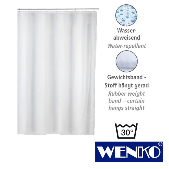 WENKO Anti-Schimmel Duschvorhang Uni White, Textil (Polyester), 120 x 200 cm, waschbar