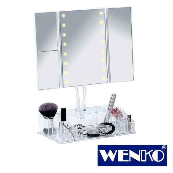 WENKO LED-Standspiegel mit Organizer Fanano, Leuchtspiegel