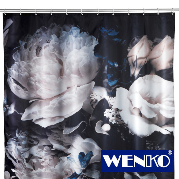 WENKO Anti-Schimmel Duschvorhang Peony, Textil (Polyester), 180 x 200 cm, waschbar