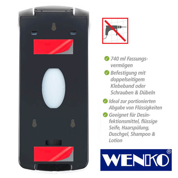 WENKO Desinfektionsmittel-Spender "Ranera" L weiß, Füllmenge 740 ml