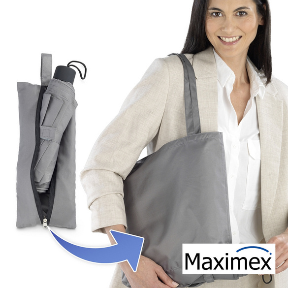 Maximex 2-in-1 Taschenschirm, 40 x 40 cm, praktischer Taschenschirm mit integrierter Tasche