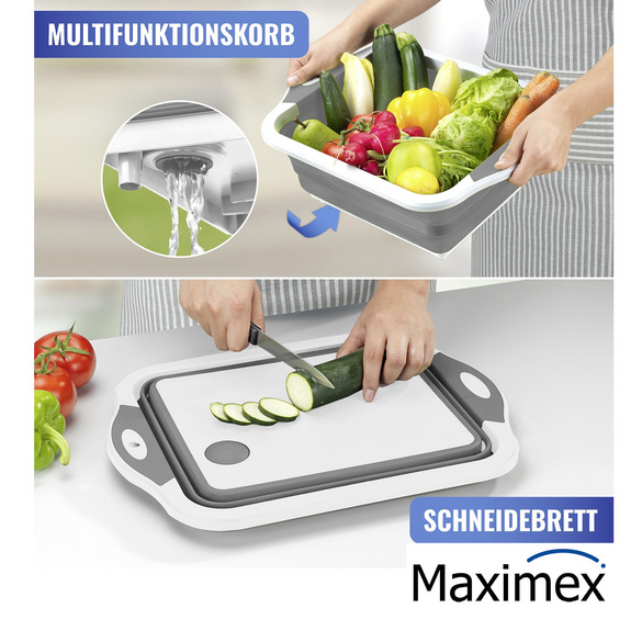 Maximex Faltbarer Multifunktionskorb, 5 l, praktischer Korb mit Stöpsel für Wasserablauf, faltbar