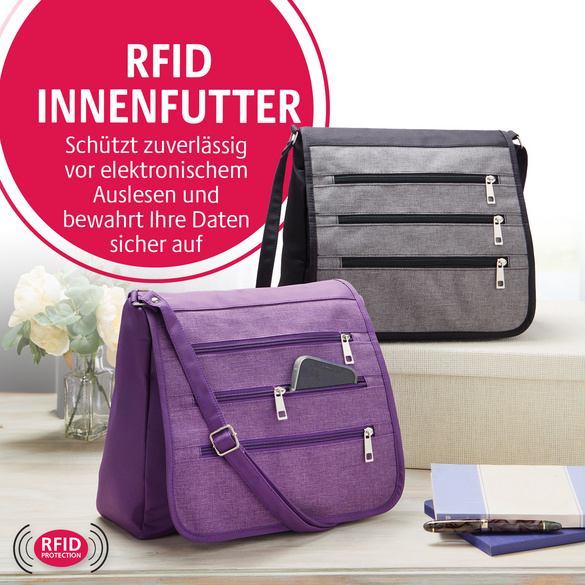 Schultertasche mit RFID-Schutz schwarz