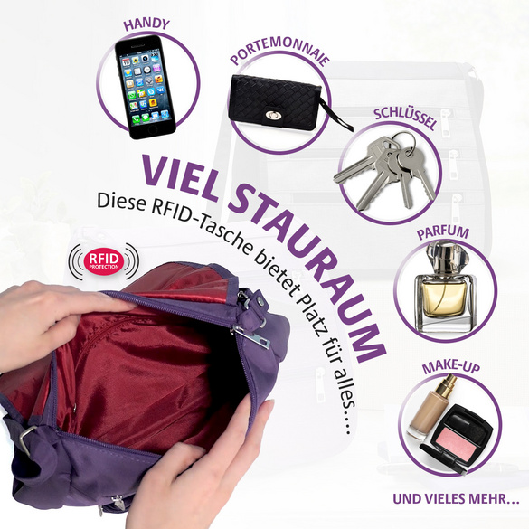 Schultertasche mit RFID-Schutz schwarz