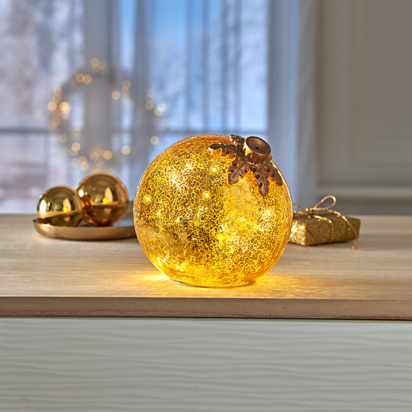 LED-Glaskugel "Schneeflocke" goldfarben