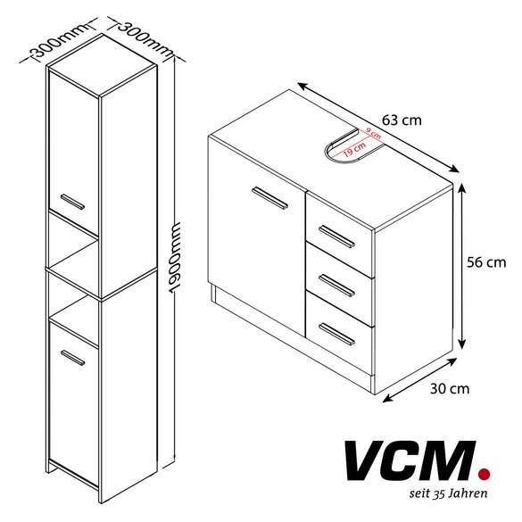 VCM Badmöbelset Badezimmer Set "Zalo III" Schwarz 4-tlg.