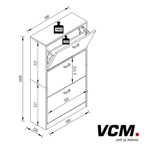 VCM Schuhschrank "Sipos L" Sonoma-Eiche