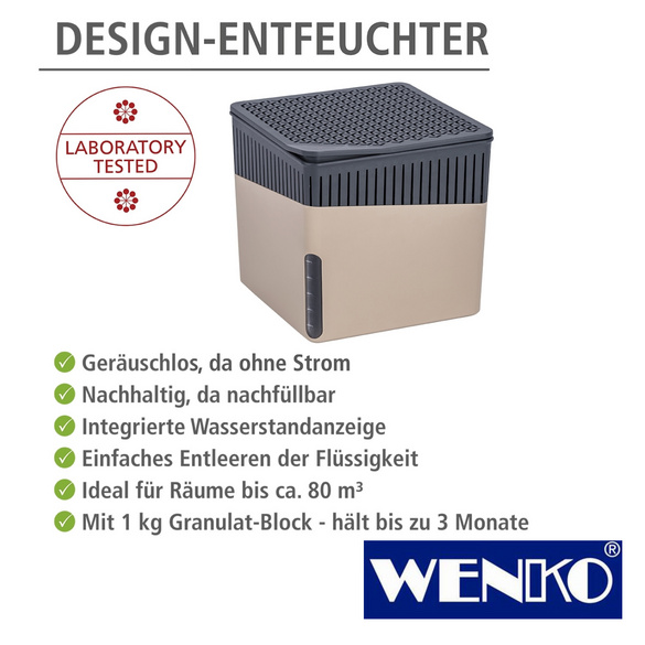 WENKO Raumentfeuchter Cube Beige, 2 x 1000 g, für Räume bis ca. 80 m³