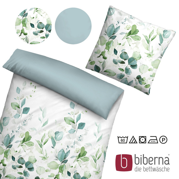 biberna Tencel Bettwäsche FLORAL aqua, 135x200 cm + 80x80 cm