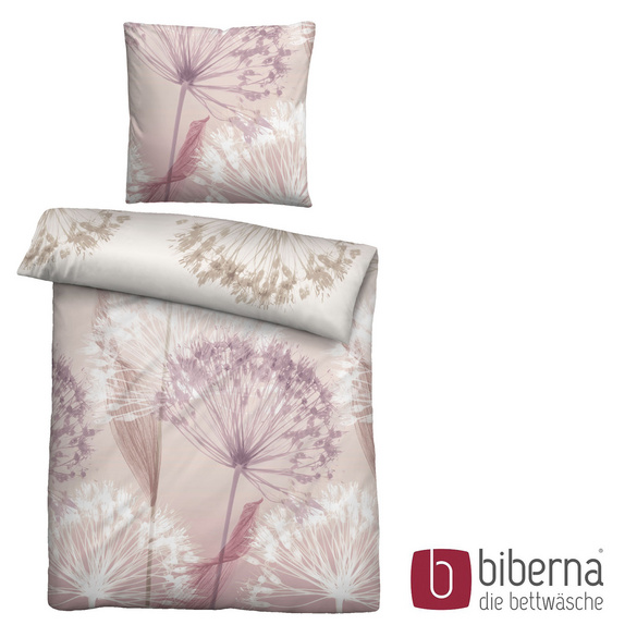 biberna Mako-Satin Bettwäsche PUSTEBLUME  rose, 155x200 cm + 80x80 cm