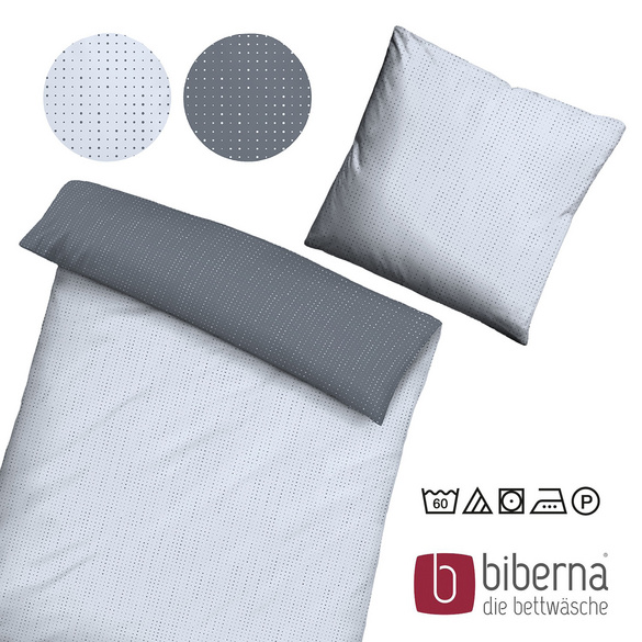 biberna Mako-Satin Bettwäsche PUNKTE - MIX & MATCH   blau, 200x200 cm + 2x 80x80 cm