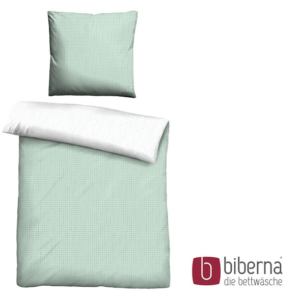 biberna Mako-Satin Bettwäsche PUNKTE - MIX & MATCH   mint, 155x200 cm + 80x80 cm