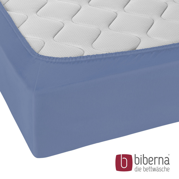 biberna Castell Jersey-Stretch-Spannbetttuch blau, 1x 180-200 x 200 cm