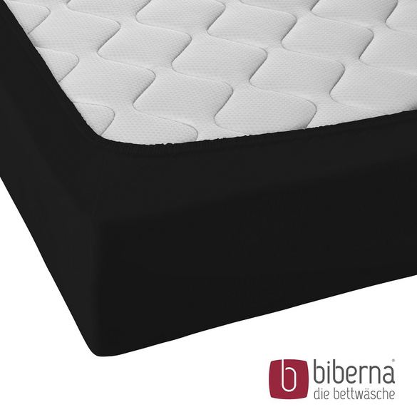 biberna Jersey-Elastic-Spannbetttuch schwarz, 1x 180x200 cm - 200x220 cm