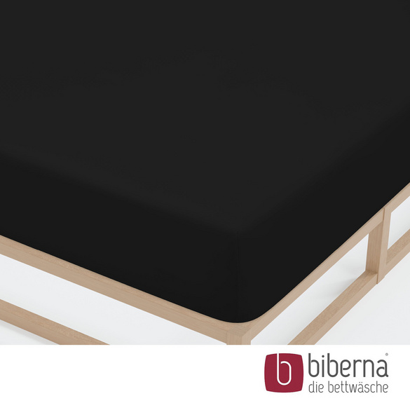 biberna Jersey-Elastic-Spannbetttuch schwarz, 1x 140x200 cm - 160x220 cm