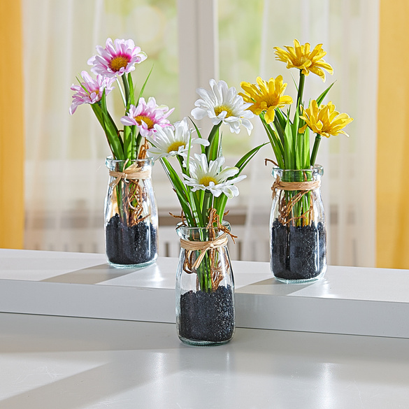 Kunstblumenarrangement Wiesenblumen im Glas rosa Eldo