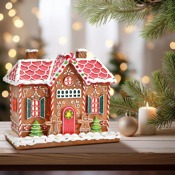 Lebkuchenhaus mit LED-Beleuchtung 26 cm hoch