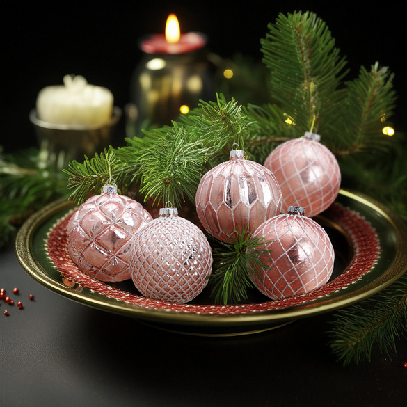 Weihnachtskugel Glitter Pink/Silber Ø10cm 8er-Set