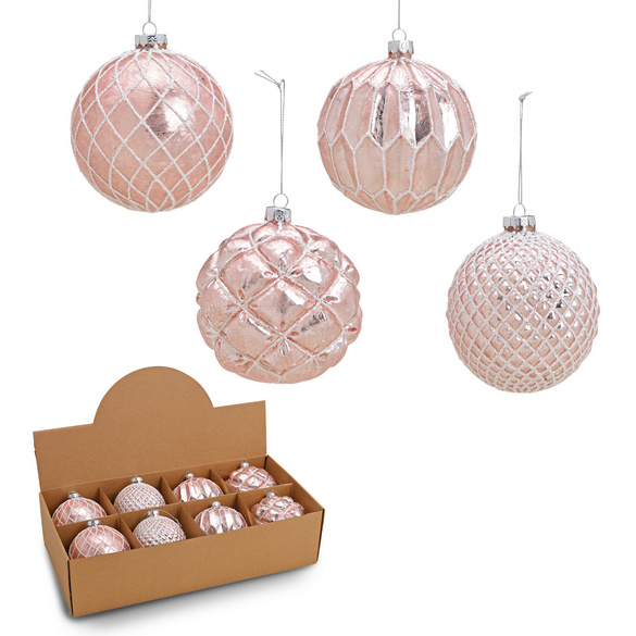 Weihnachtskugel Glitter Pink/Silber Ø10cm 8er-Set