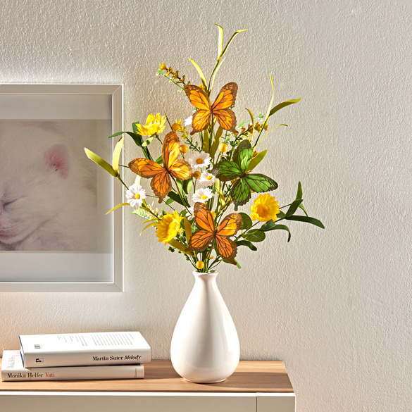 Kunstblumenstrauß Sonnengelb mit Schmetterlingen Eldo