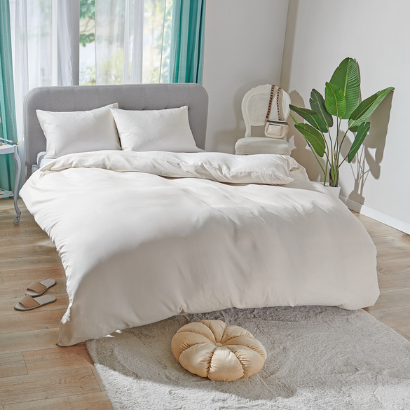 Tencel-Bettwäsche beige mit Kühleffekt 3-tlg.: Bettbezug, Kissenbezug + Bettlaken Eldo